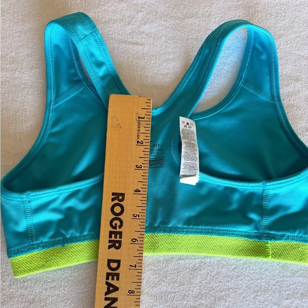 Nike Pro Dri-FIT Sports Bra Teal Lime Green Classic Swoosh Women's Size Small